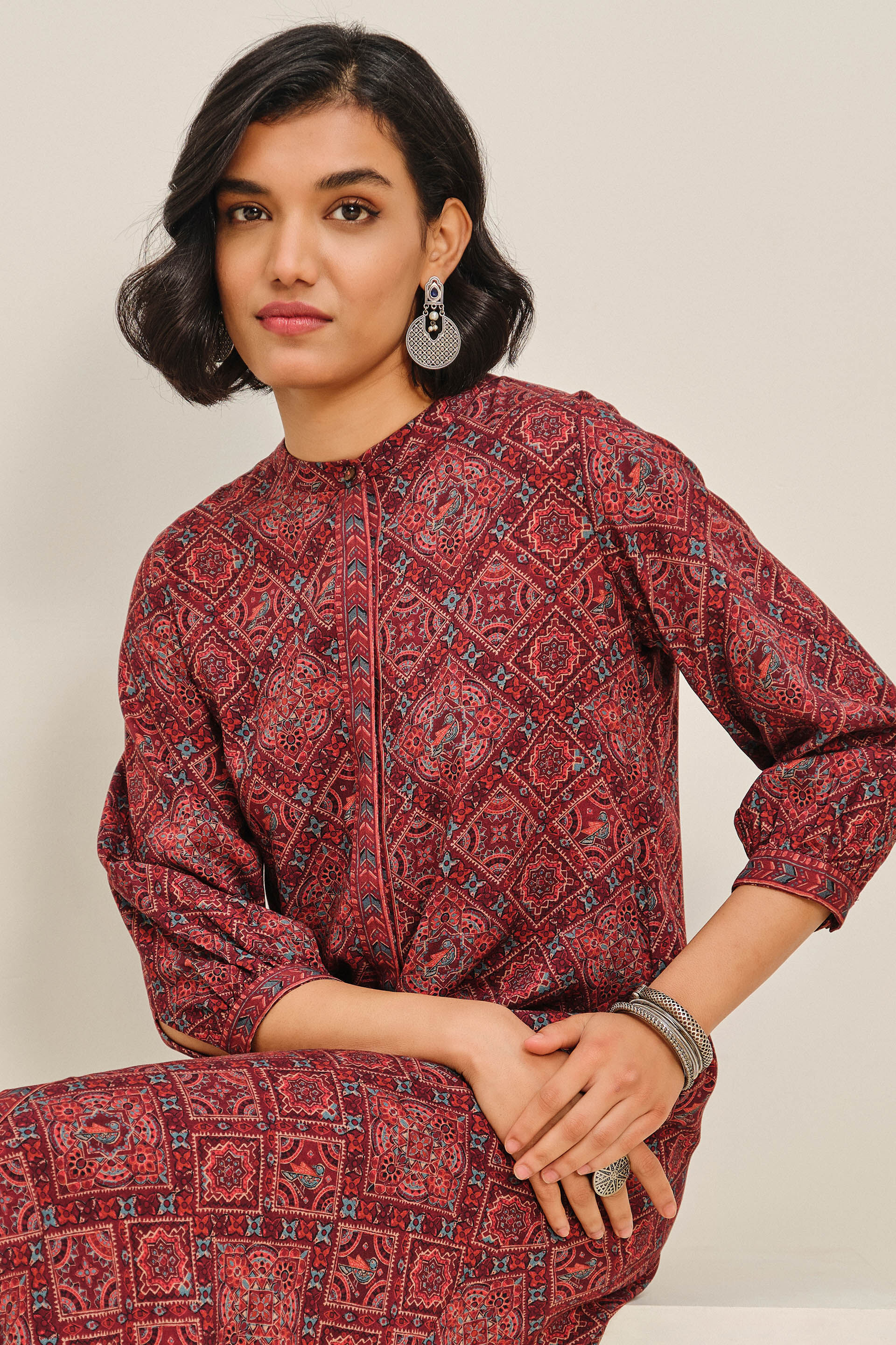Jamun Breeze Kurta Set, Burgundy, image 4